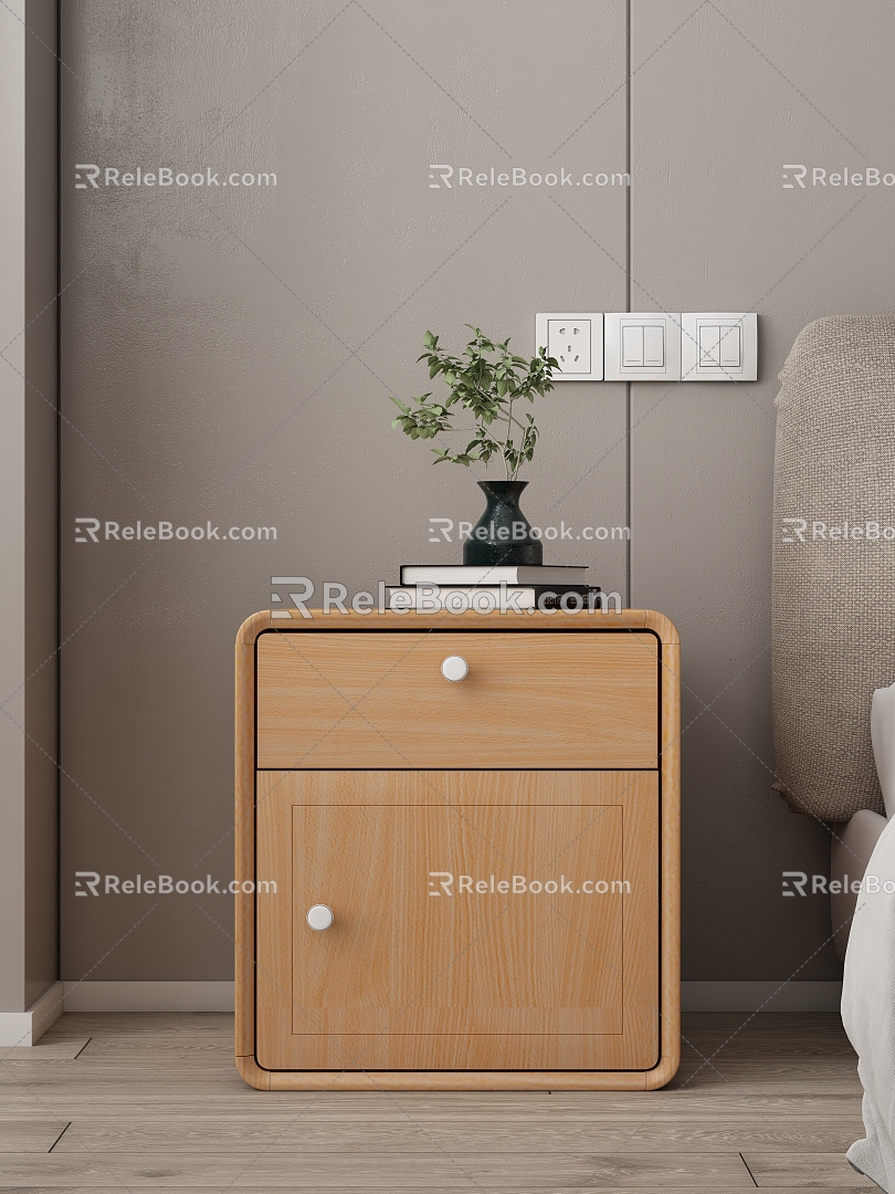 Nordic Style Solid Wood Bedroom Bedside Table 3d model