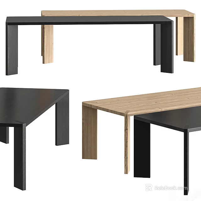 Modern Dining Tables With Black And Wooden Tabletop And Sleek Minimalist Legs 3d model 