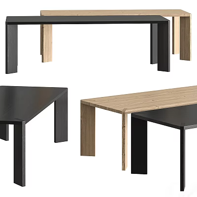 Modern Dining Tables With Black And Wooden Tabletop And Sleek Minimalist Legs 3d model