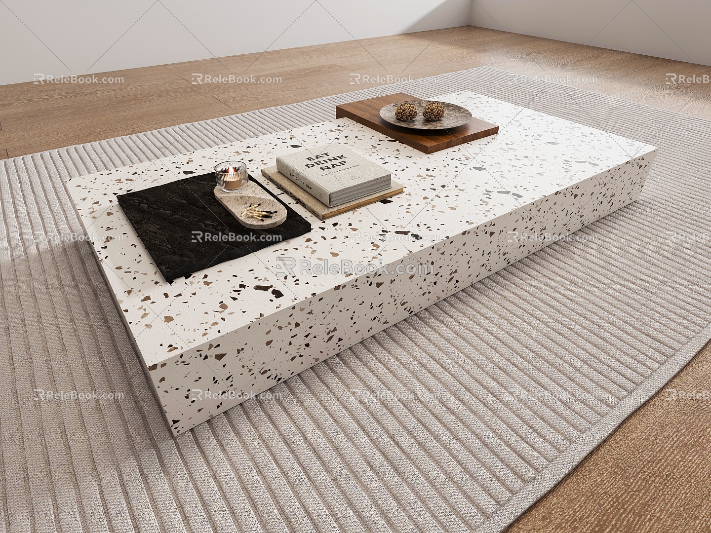 Square coffee table terrazzo stone 3d model