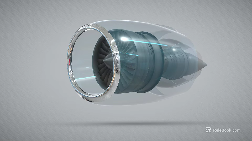 Detailed 3D Render Of Aircraft Engine Turbine With Metallic Blades And Casing 3d model 