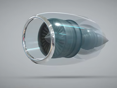 Detailed 3D Render Of Aircraft Engine Turbine With Metallic Blades And Casing 3d model