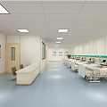 Spacious Medical Ward Interior Featuring Patient Beds Medical Equipment And Wall Charts