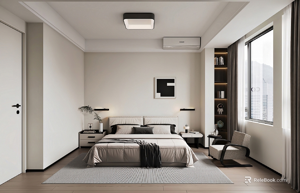 Modern Bedroom Interior Design With Large Bed Gray Bedding Nightstands And Table Lamps 3d model 