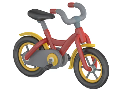 Colorful Kids Bicycle with Red Frame Yellow Rims Grey Handlebars and Black Seat 3d model