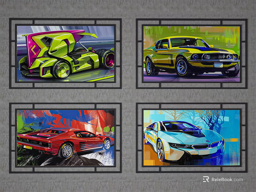 Colorful Modern Car Artwork Collection Featuring Four Stylish Different Models 3d model