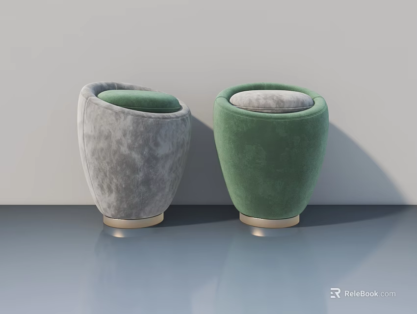 Modern Gray And Green Armchairs With Unique Design Gold Bases On Smooth Floor 3d model 