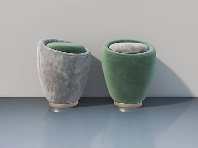 Modern Gray And Green Armchairs With Unique Design Gold Bases On Smooth Floor 3d model