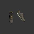 Gray Casual Sneakers With Yellow Accents Laces And White Sole Design