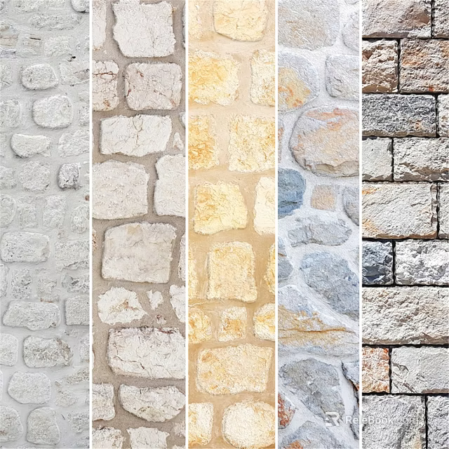 Stone Wall Components With Various Natural Stone Textures And Color Patterns 3d model 