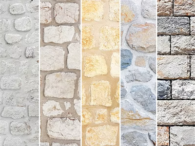 Stone Wall Components With Various Natural Stone Textures And Color Patterns 3d model