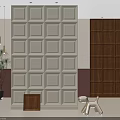 Modern Interior Featuring Light Gray And Wooden Brown Wall Paneling Square Design And Decor Accents