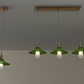 Ceiling Mounted Green Shade Pendant Lights With Transparent Bulbs Single And Triple Design