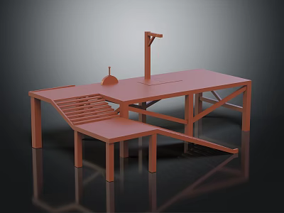 Industrial Workbench Equipment With Tool Rack Slanted Board And Circular Component 3d model