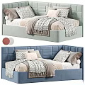 Kids Bed With Upholstered Headboard Soft Pillows And Cozy Blankets In Pastel Colors