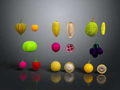 Vibrant Assorted Fresh Fruits Collection With Whole And Sliced Varieties On Dark Background 3d model