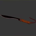 Knife With Black Blade Orange And Green Handle And Black Lanyard
