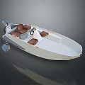 Small Recreational Boat With White Hull Brown Seats And Steering Wheel