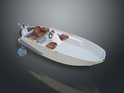 Small Recreational Boat With White Hull Brown Seats And Steering Wheel 3d model