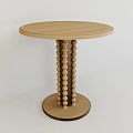 Natural Wooden Round Table Design With Decorative Bead Column Base 3d model