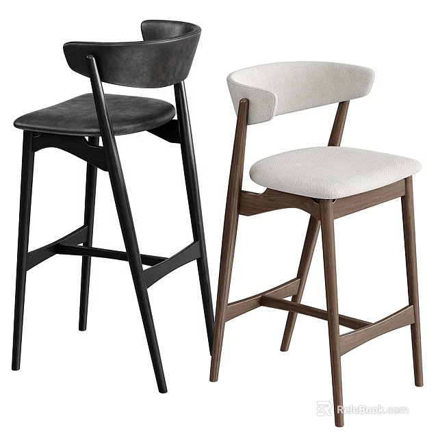 Stylish Contemporary Bar Stools With Wooden Frame And Upholstered Seats In Black And White 3d model 