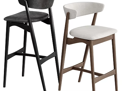 Stylish Contemporary Bar Stools With Wooden Frame And Upholstered Seats In Black And White 3d model