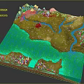 Natural Terrain Model Featuring Blue Water Winding Rivers Green Land and Snowy Peaks