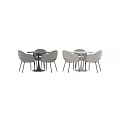 Modern Round Dining Table Set with Light Gray Chairs White Top and Black Metal Legs