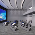 Modern Monitoring Room Interior With Large Digital Display And Multiple Control Workstations