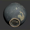 Hand Carved Blue Ceramic Sculpture With Cracked Weathered Surface On Dark Background And Light Interior