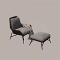 Gray Wicker Leisure Chair With Soft Cushion Ottoman And Cozy Blanket On Metal Legs