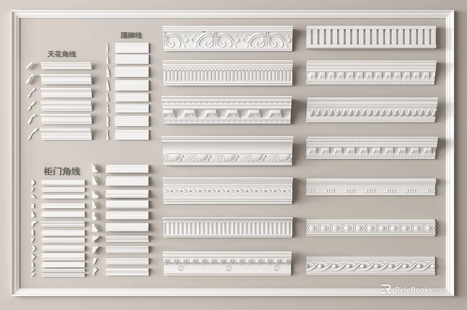 Modern Simple and Neo Classical Gypsum Cornice with Various Patterns for Interior Decoration 3d model 