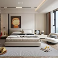 Modern Bedroom Interior Design With Large Bed Built in Wardrobes Painting Rug And Chair