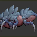 Blue Fantasy Creature with Spiked Carapace Sharp Claws Menacing Fangs and Pink Accents