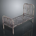 Vintage Metal Iron Bed Frame With Rustic Weathered Finish And Grid Patterned Base 3d model