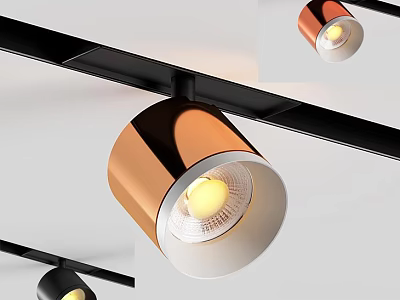 Sleek Copper Black Track Mounted Downlights And Spotlights With Bright Lighting 3d model