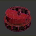 Red Circular Vintage Weapon With Rusty Mechanical Structure And Base Stand 3d model