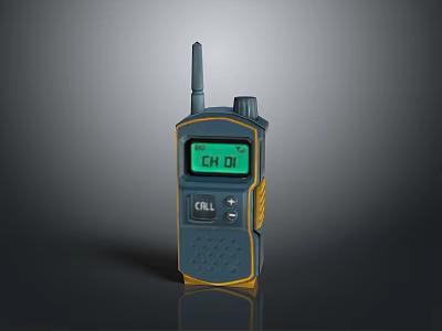 Handheld Walkie Talkie With LCD Display Screen Showing CH 01 Channel And Antenna For Communication 3d model