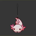 Pink Cartoon Axolotl Jewelry Pendant With Red Eyes And Pink Fins On Black Chain