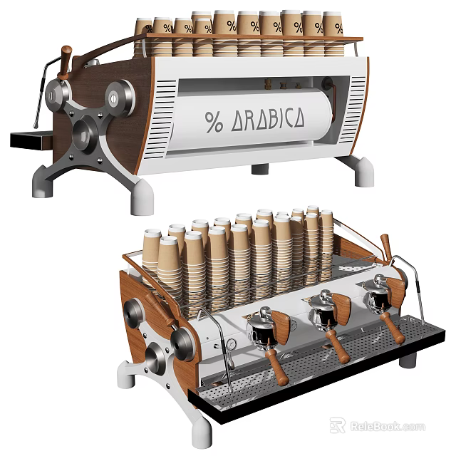 Wooden Accent Stainless Steel Coffee Machine with Disposable Cup Holder for Kitchen 3d model 