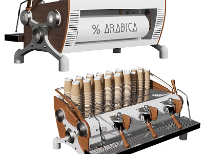 Wooden Accent Stainless Steel Coffee Machine with Disposable Cup Holder for Kitchen 3d model