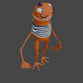 Cartoon Orange Frog in Blue White Striped T-Shirt With Big Eyes Long Limbs Green Background