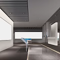 Modern Exhibition Hall Space With Large Screens Display Stand White Walls And Dark Flooring