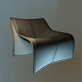 Modern Blue and Red Accent Chair with Curved Design Against Dark Walls and Wooden Floor