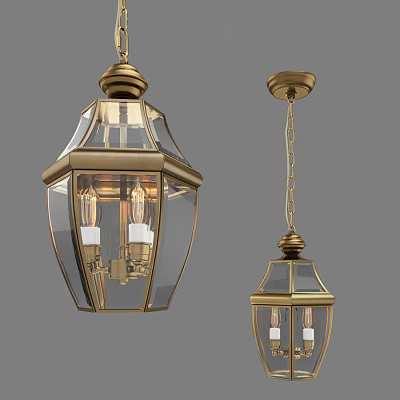 Classic Brass Frame Glass Shade Chandeliers With Elegant Design For Home Lighting 3d model