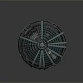 Futuristic Circular Structure With Blue Stripes And Central Top Design Details
