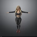 Blonde Woman In Black Long Sleeve Top And Ripped Leggings With Red Shoes Arms Outstretched
