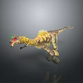 Realistic 3D Feathered Dinosaur Model With Green Red Head And Yellow Brown Stripes
