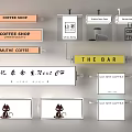 Various Coffee Shop And Cafe Signage Designs With Cat And Bar Elements 3d model