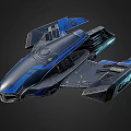 Sleek Blue Black Futuristic Fighter Jet With Aerodynamic Wings And Glowing Engine Lights
